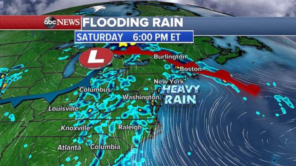 Rain will move north Saturday evening, bringing soaking showers to the Northeast and New England.