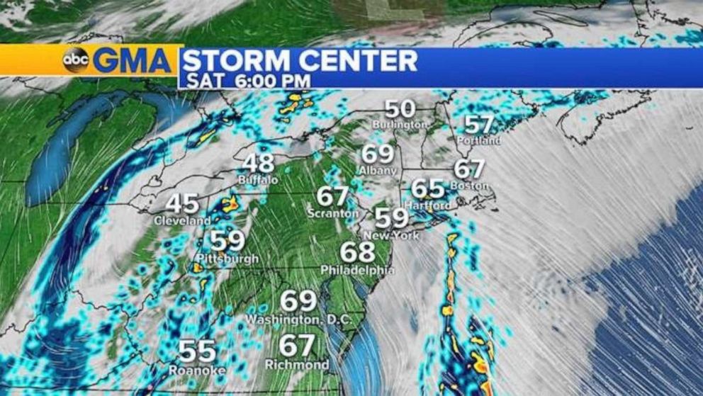 The storms will be moving off the east coast by Saturday night.