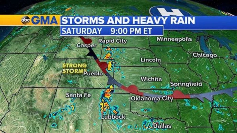 PHOTO: Strong storms are possible in the Rocky Mountains on Saturday night.