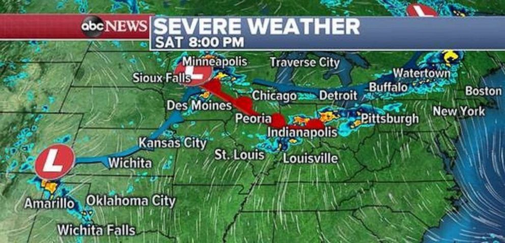 PHOTO: Rain will fall across the Midwest and Ohio Valley on Saturday.