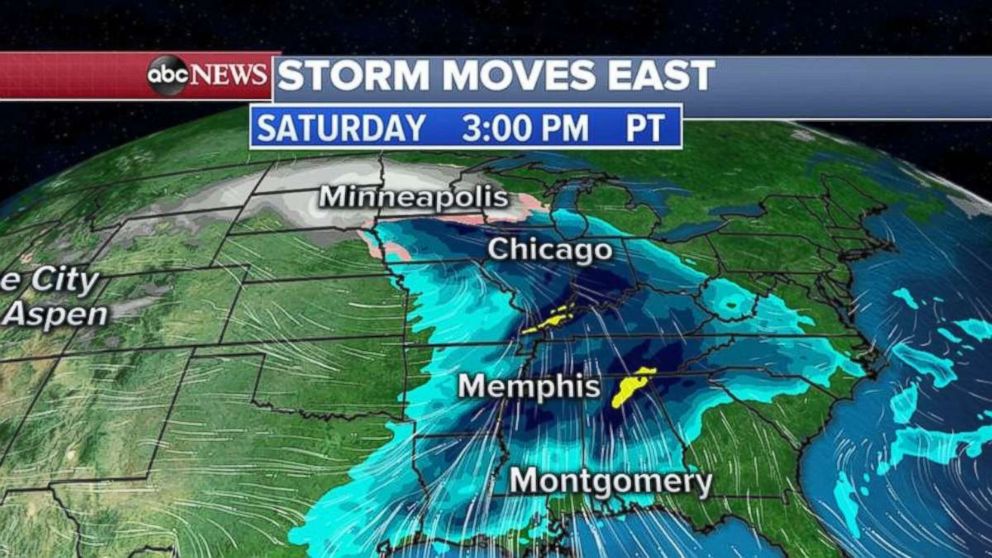 PHOTO: Rain will move into the already water-logged South on Saturday afternoon.