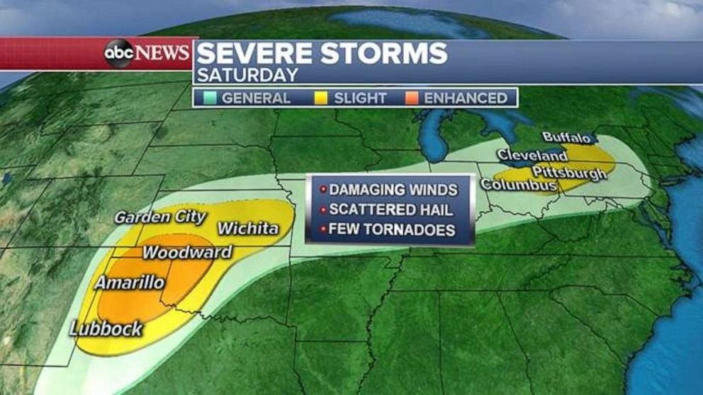 PHOTO: Severe storms are possible Saturday in the Southern Plains and the Great Lakes.