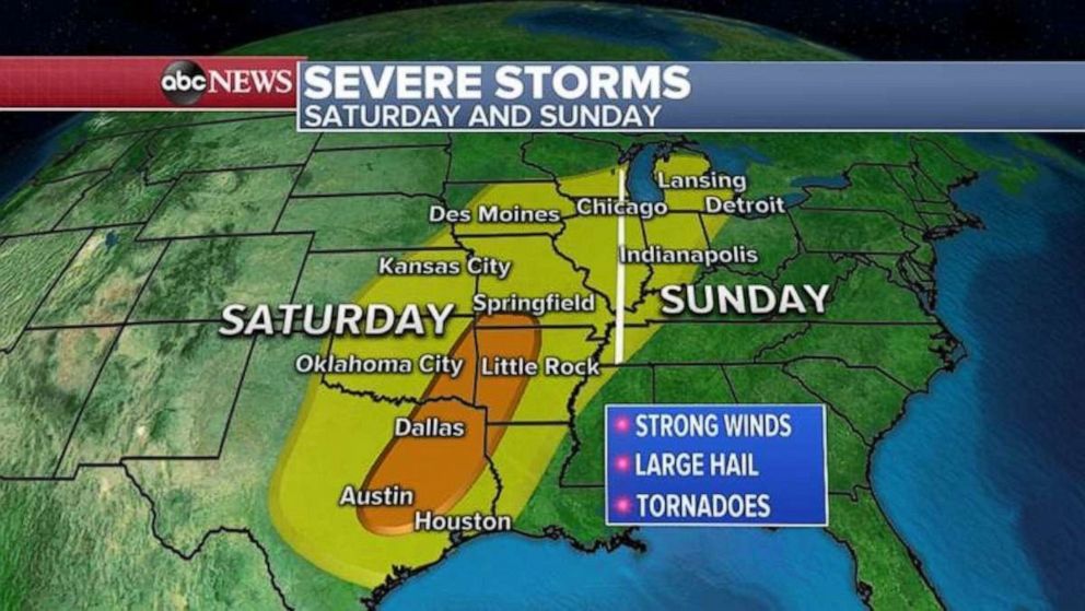 PHOTO: Severe weather is possible again in the Plains and Midwest on Saturday and Sunday, respectively.