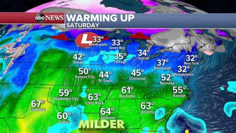 PHOTO: Temperatures are in the 30s and 40s across the Midwest on Saturday after bone-chilling temperatures early in the week.