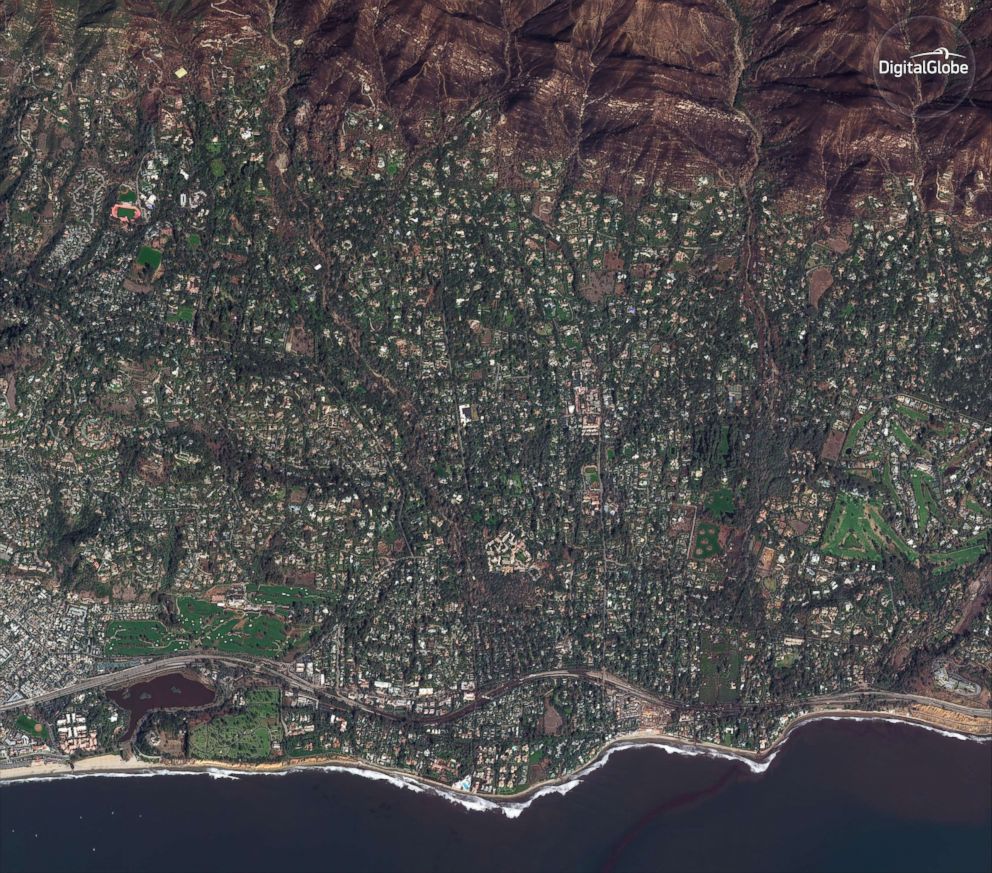 PHOTO: A satellite image made on Jan. 10, 2018, shows Montecito, Calif. after torrential rains caused deadly mudslides in the area.