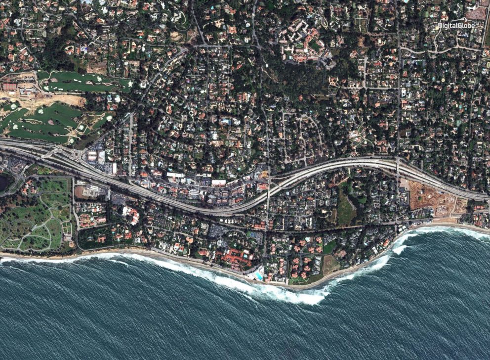 PHOTO: A satellite image made on April 28, 2017, shows a southern portion of Montecito, Calif., and Highway 101.