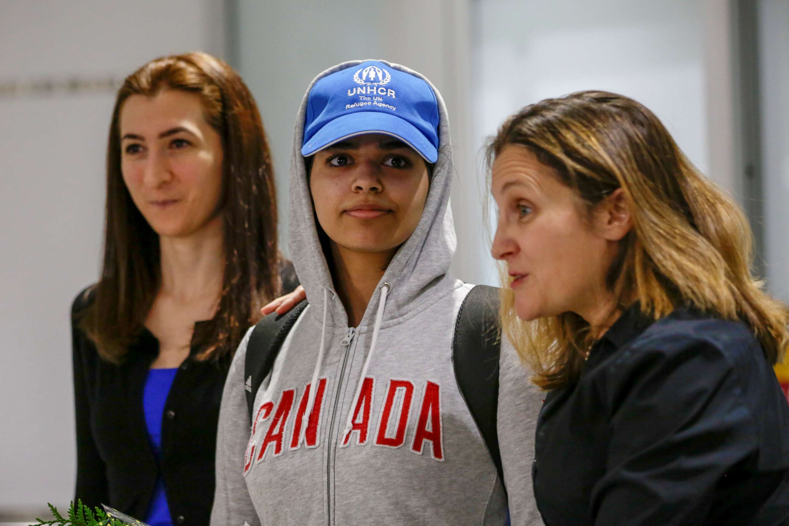 PHOTO: Rahaf Mohammed al-Qunun arrives at Toronto Pearson International Airport in Toronto, Ontario, Canada. Jan. 12, 2019.  