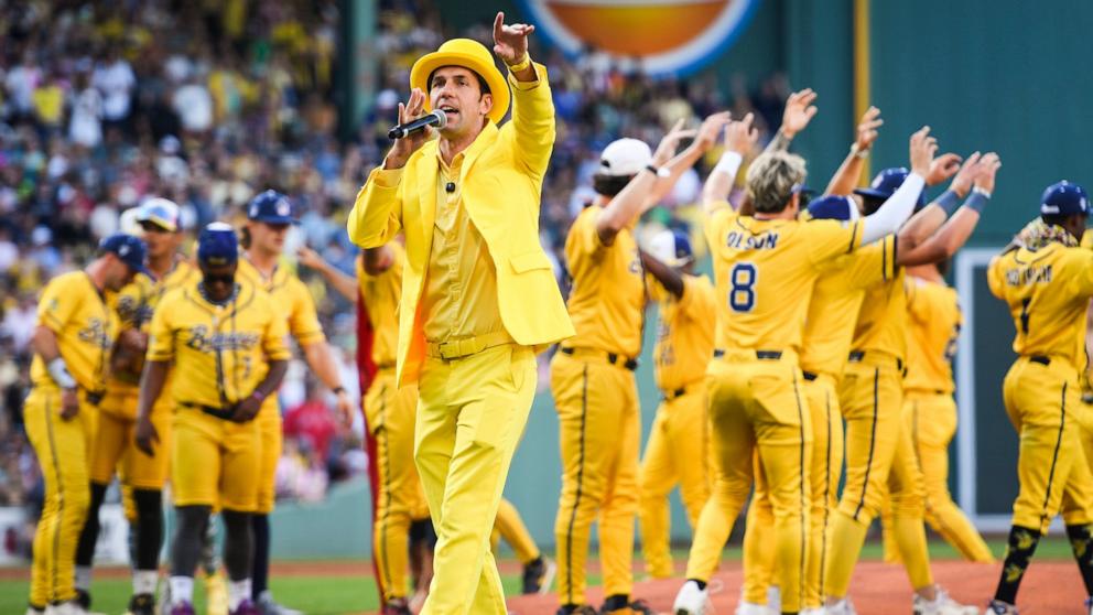 PHOTO: The Savannah Bananas team owner Jesse Cole makes introductions prior to a game between the Savannah Bananas and The Firefighters at Fenway Park on July 05, 2025 in Boston, Massachusetts.