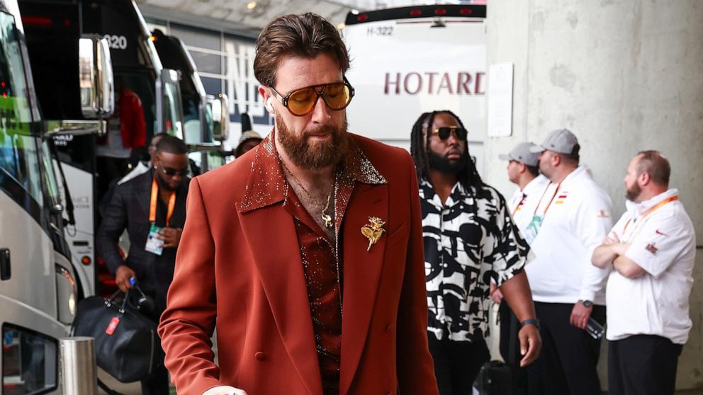 PHOTO: Travis Kelce of the Kansas City Chiefs arrives prior to Super Bowl LIX against the Philadelphia Eagles, Feb. 9, 2025, in New Orleans.