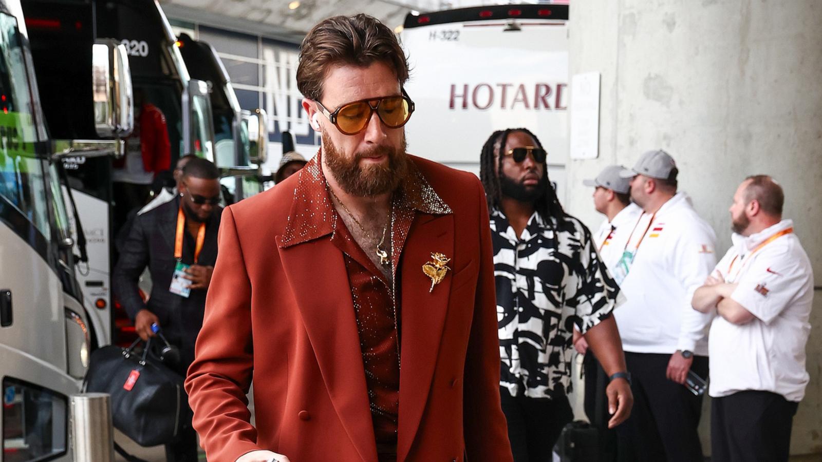 PHOTO: Travis Kelce of the Kansas City Chiefs arrives prior to Super Bowl LIX against the Philadelphia Eagles, Feb. 9, 2025, in New Orleans.