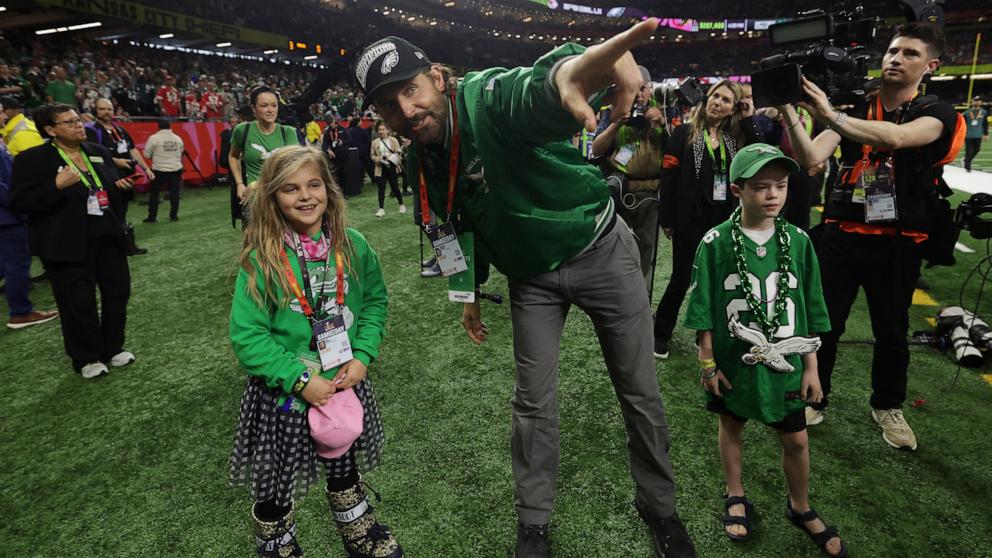 PHOTO: Actor Bradley Cooper and daughter Lea De Seine before the start of Super Bowl LIX in New Orleans, Feb. 9, 2025.