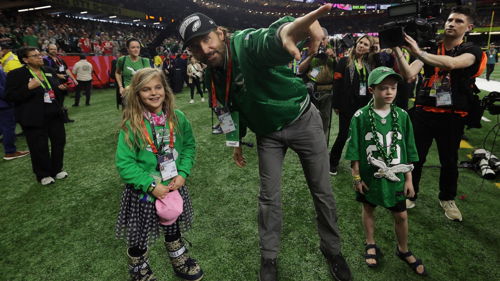 PHOTO: Actor Bradley Cooper and daughter Lea De Seine before the start of Super Bowl LIX in New Orleans, Feb. 9, 2025.