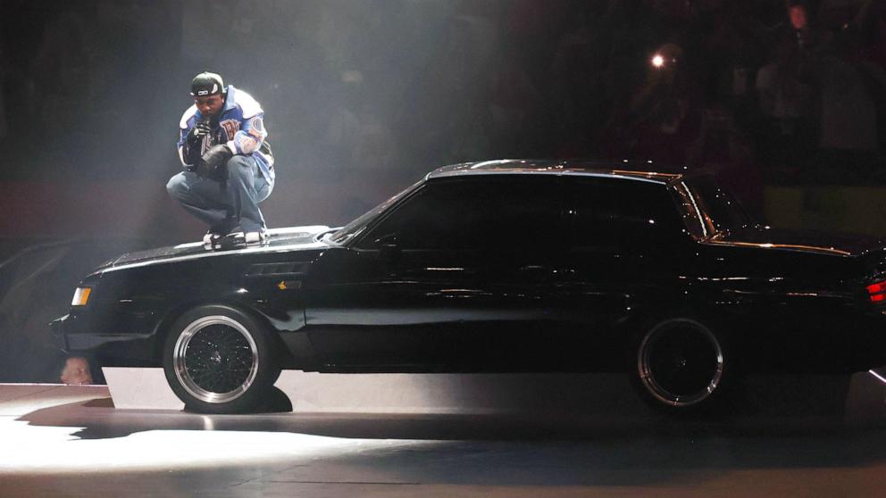 PHOTO: Kendrick Lamar performs during the Super Bowl LIX Halftime Show, Feb. 9, 2025 in New Orleans