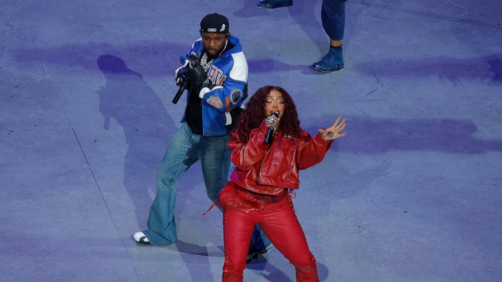 PHOTO: Kendrick Lamar and SZA perform during the Super Bowl LIX Halftime Show, Feb. 9, 2025 in New Orleans.