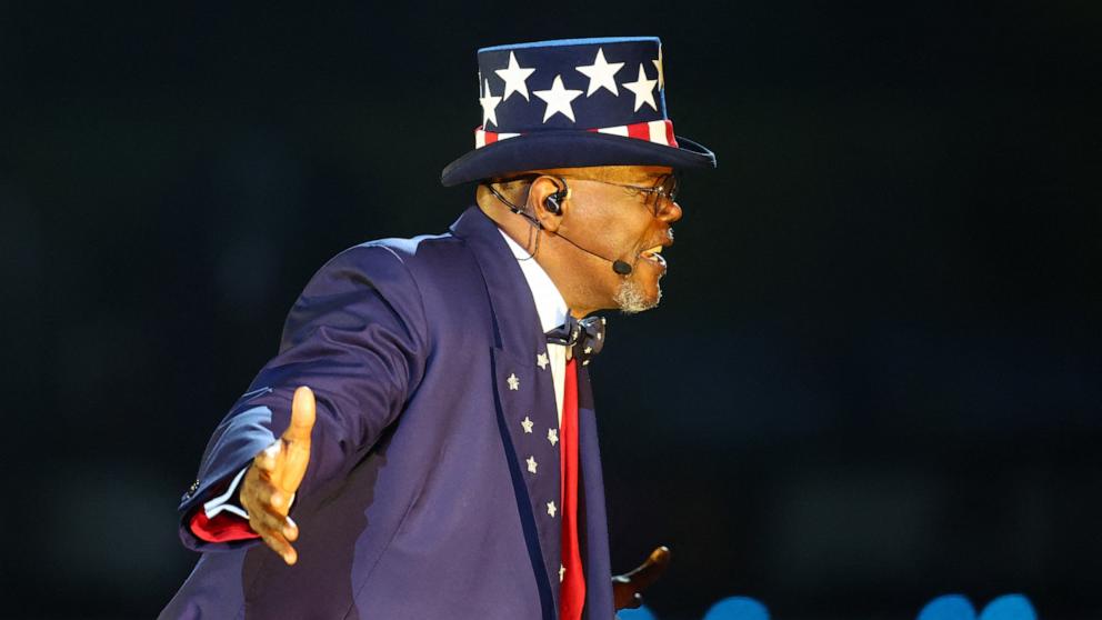 PHOTO: Samuel L. Jackson introduces recording artist Kendrick Lamar during the Super Bowl LIX Halftime Show, Feb. 9, 2025 in New Orleans.