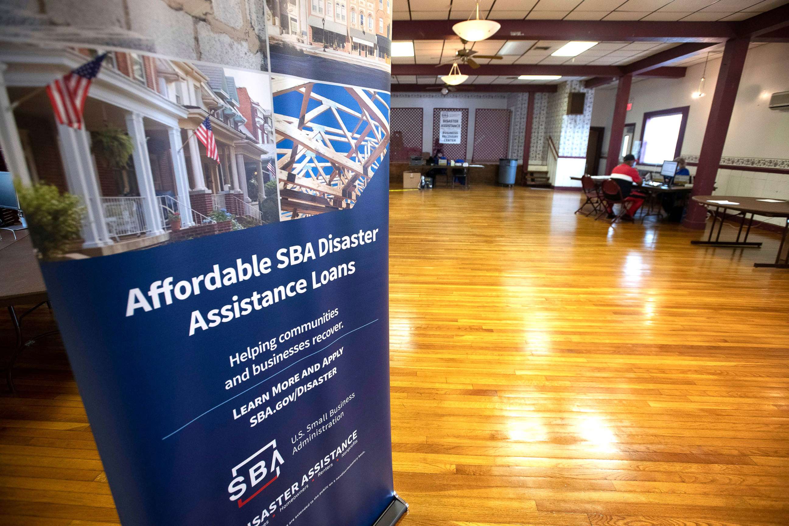 PHOTO: A sign promotes Disaster Assistance Loans issued by the Small Business Administration during the COVID-19 pandemic, on Oct. 30, 2020, in Pensacola, Fla.