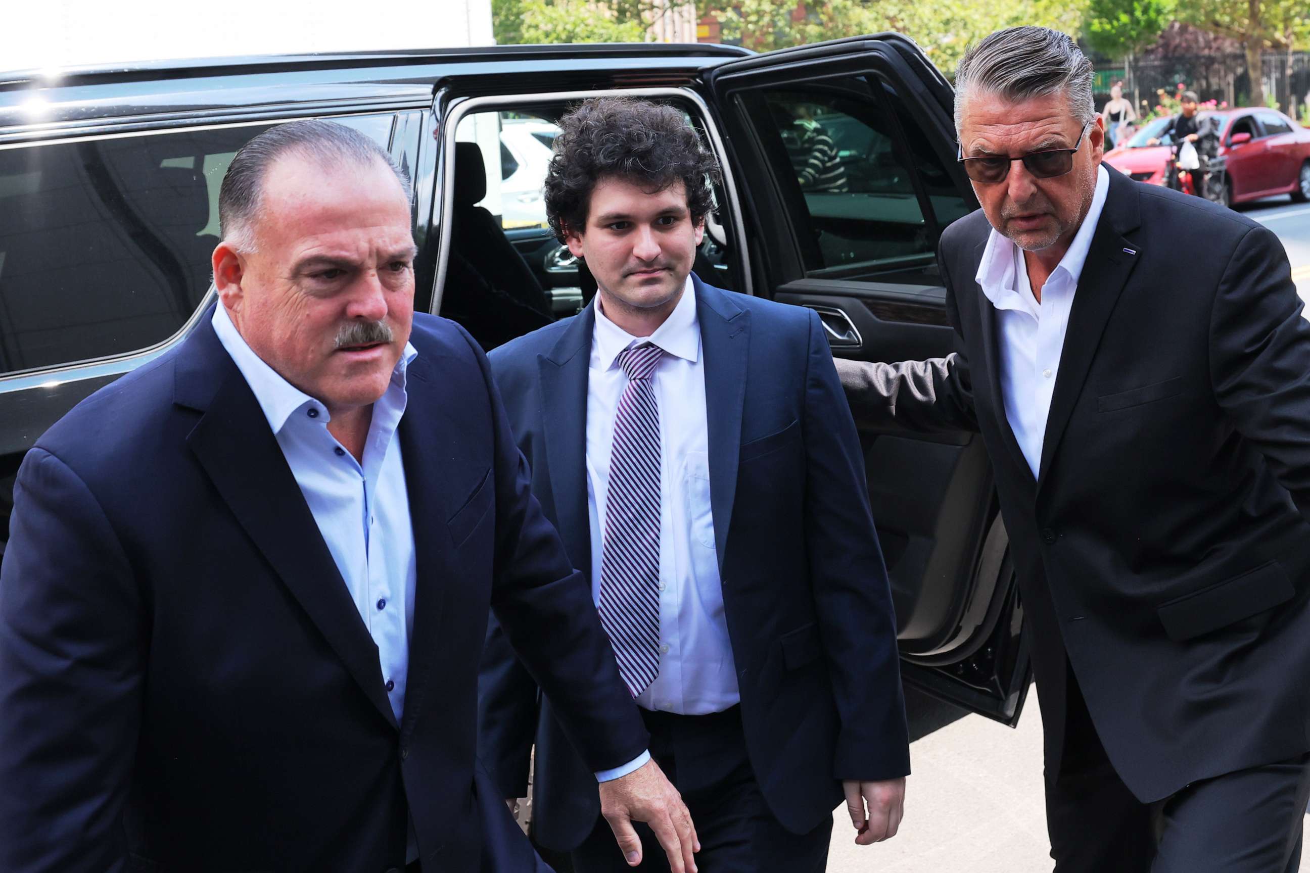 PHOTO: Former FTX CEO Sam Bankman-Fried arrives for a bail hearing at Manhattan Federal Court on Aug. 11, 2023, in New York City.