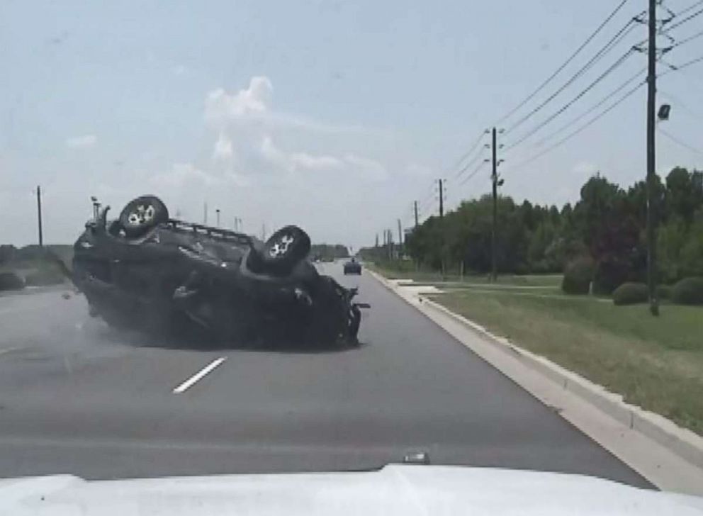 Brittany Jeffords' car flips over while fleeing police in Florence, S.C., on Friday, July 12, 2018.