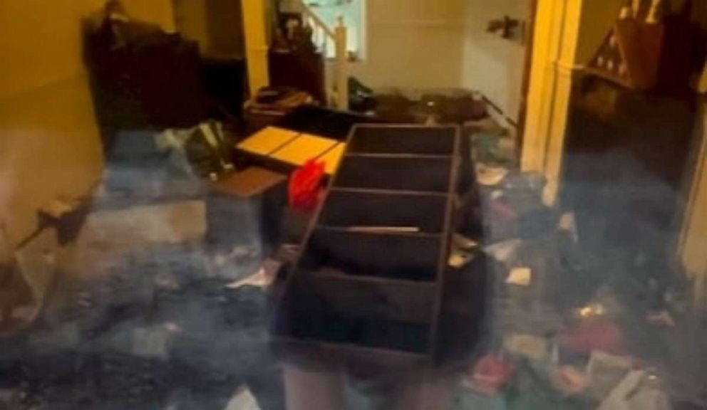PHOTO: In this still of a video taken on Sunday, July 9, 2023, the ruins of Kristine Schmidt's living room are seen after flooding in Cornwall, New York.
