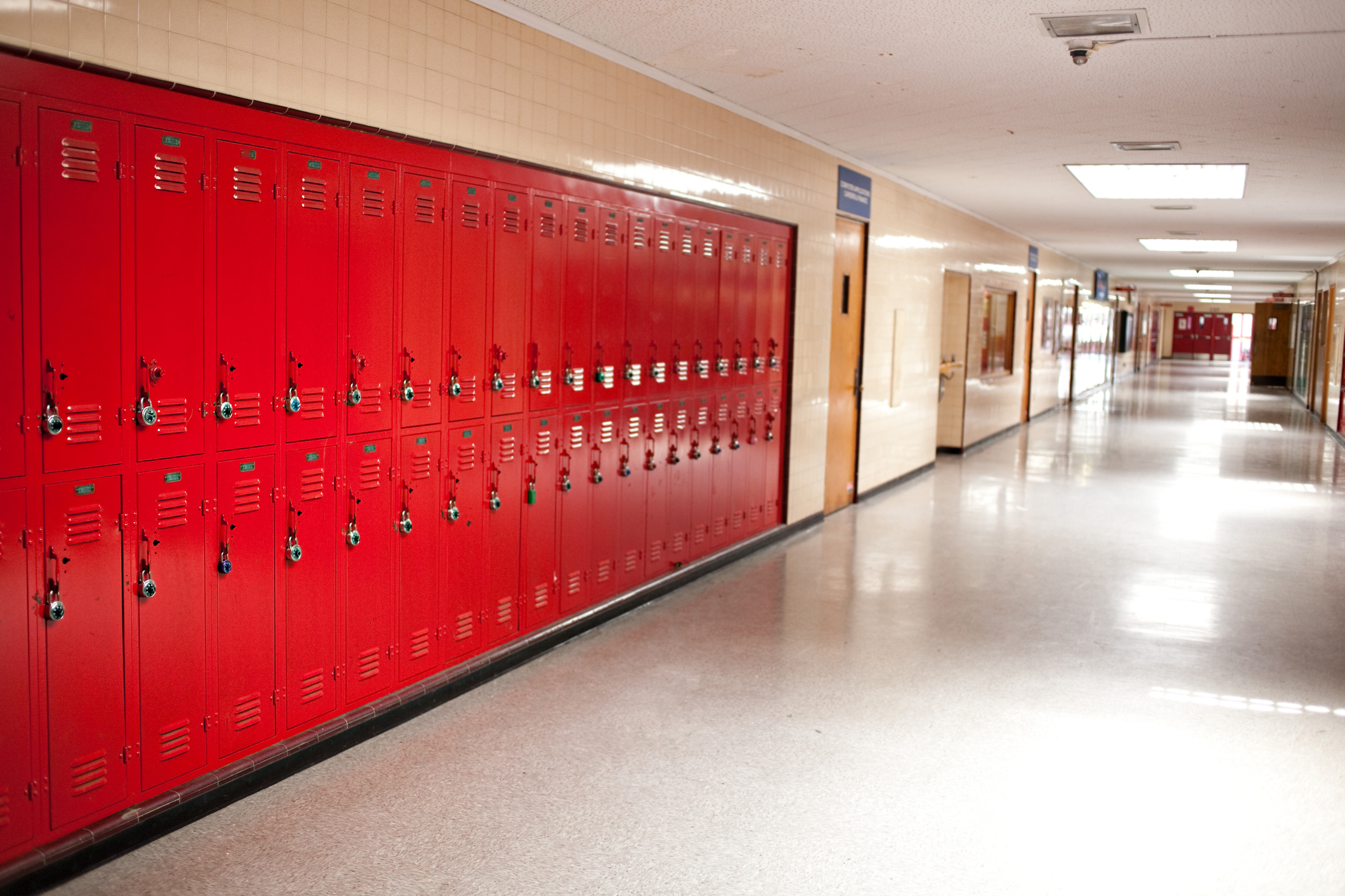 PHOTO: A high school hallway with lockers  is pictured in this undated stock photo.