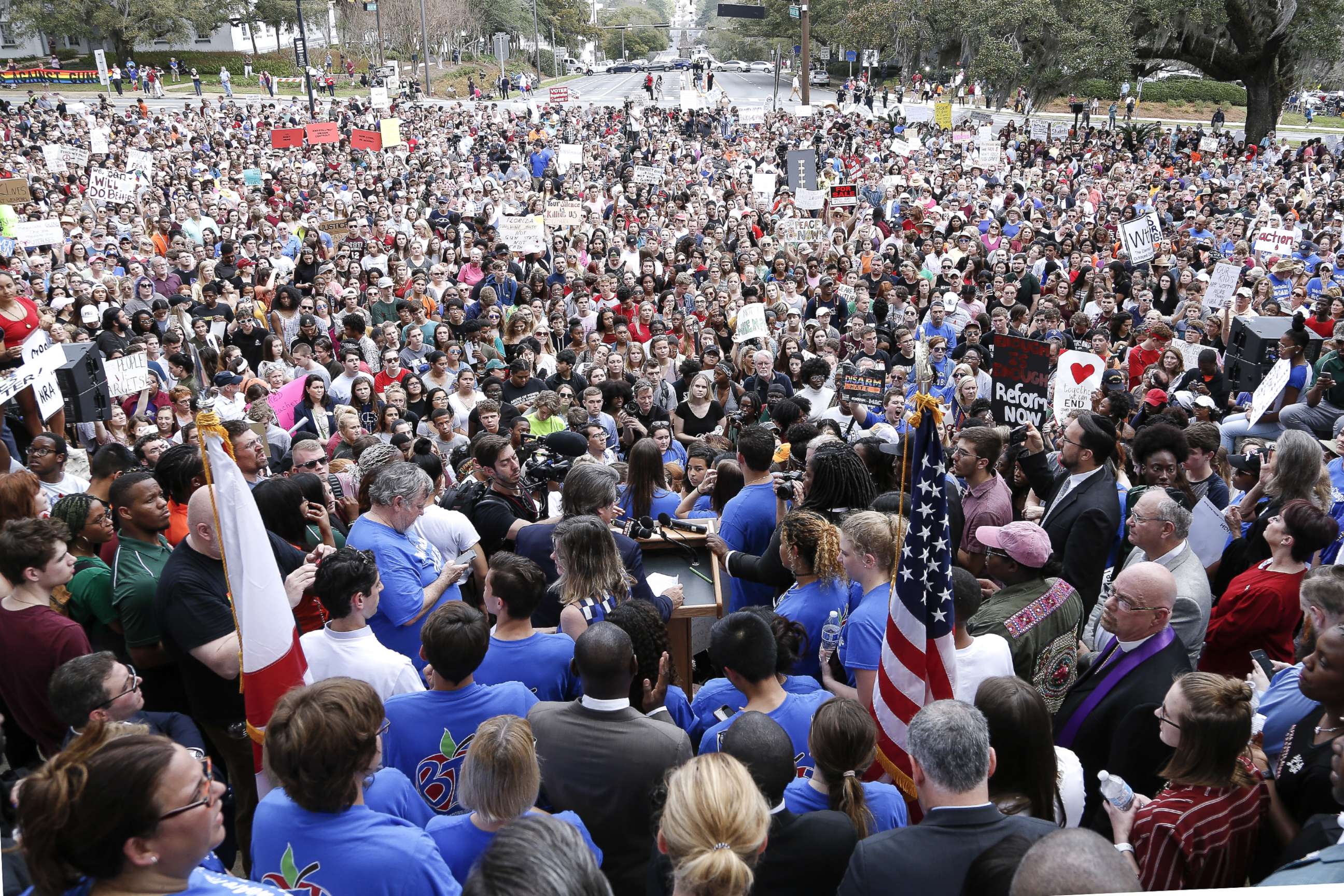 PHOTO: Activists and students from Marjory Stoneman Douglas High School attend a rally at the Florida State Capitol building to address gun control on Feb. 21, 2018 in Tallahassee, Florida.