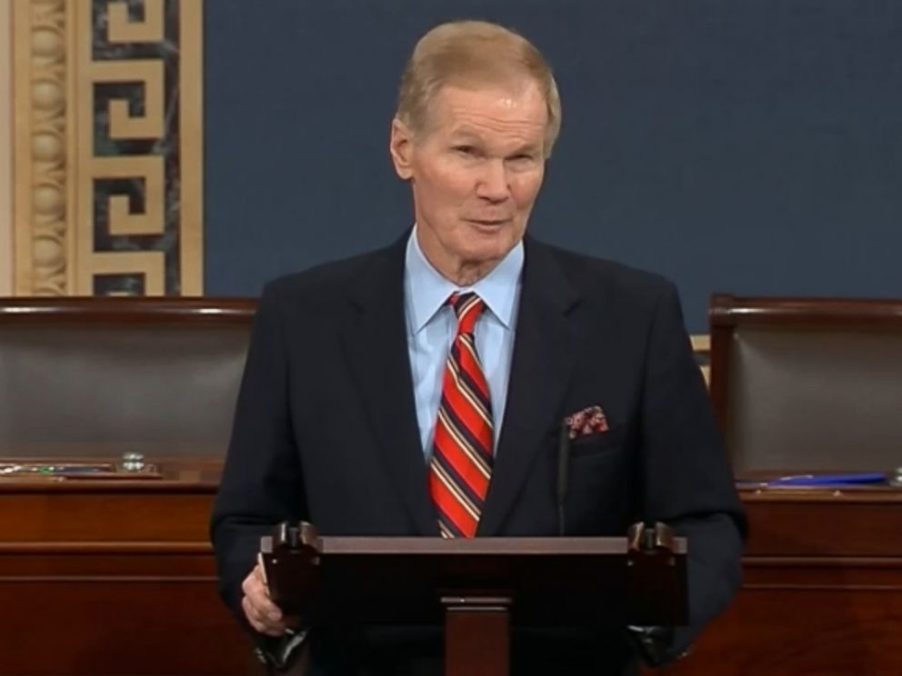 PHOTO: Senator Bill Nelson of Florida speaks on the floor of the senate in Washington after observing a moment of silence for the victims of a mass shooting in Parkland, Fla., Feb. 15, 2018.
