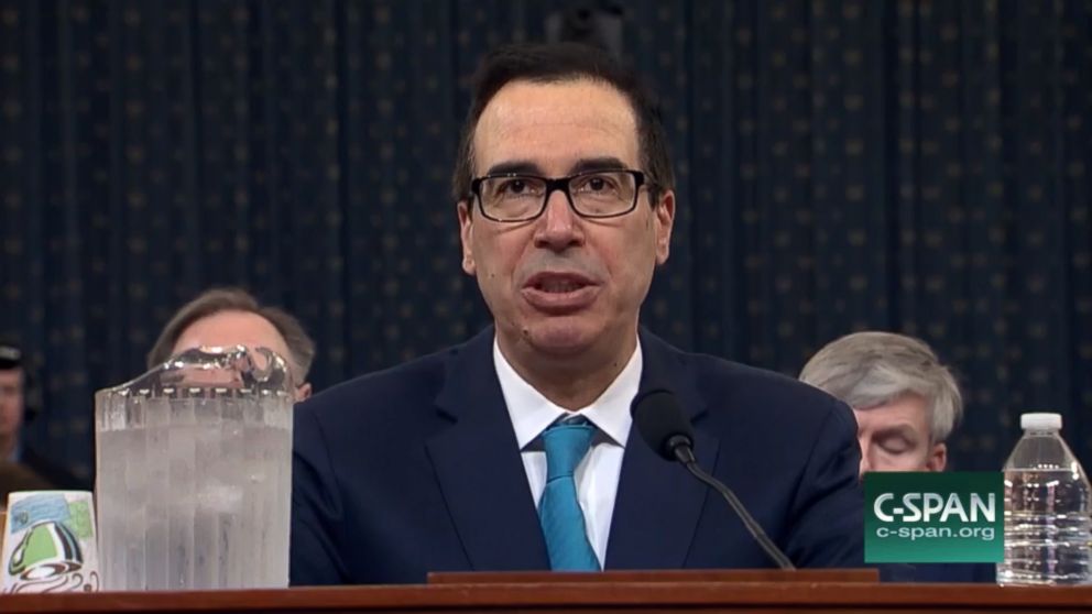 PHOTO: Treasury Secretary Steven Mnuchin speaks at a meeting of the House Ways and Means Committee in Washington, Feb. 15, 2018.