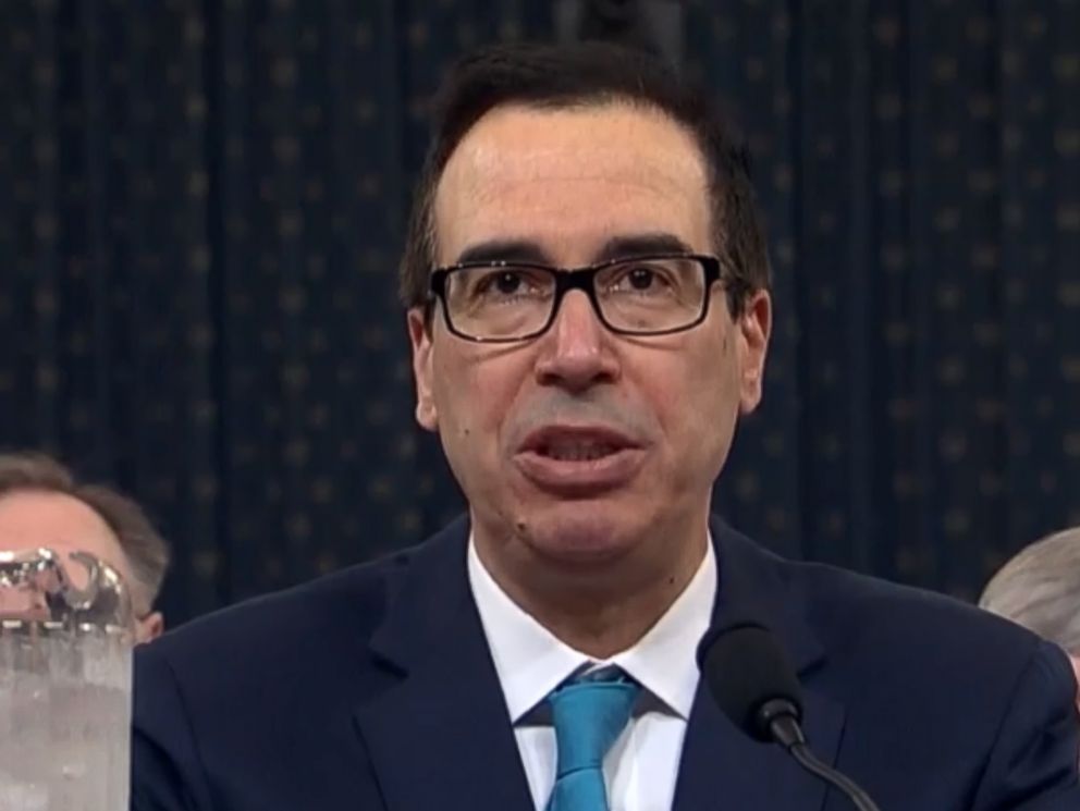 PHOTO: Treasury Secretary Steven Mnuchin speaks at a meeting of the House Ways and Means Committee in Washington, Feb. 15, 2018.