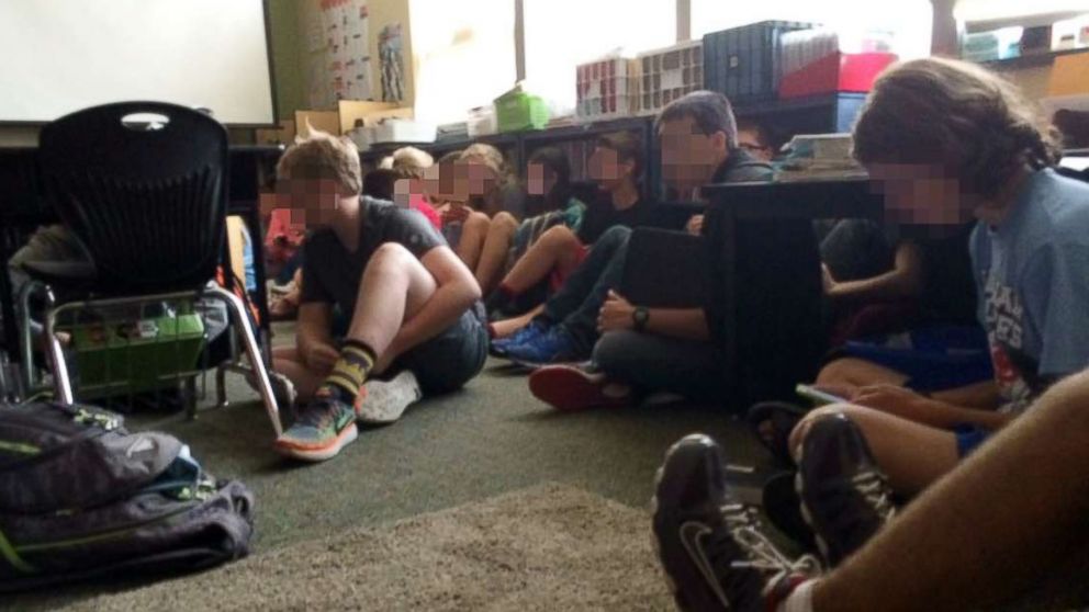 PHOTO: Students wait on lockdown inside Freeman Elementary School in Washington State?s Spokane County after a shooting at the nearby Freeman High School.