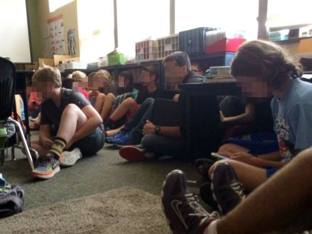 PHOTO: Students wait on lockdown inside Freeman Elementary School in Washington State?s Spokane County after a shooting at the nearby Freeman High School.