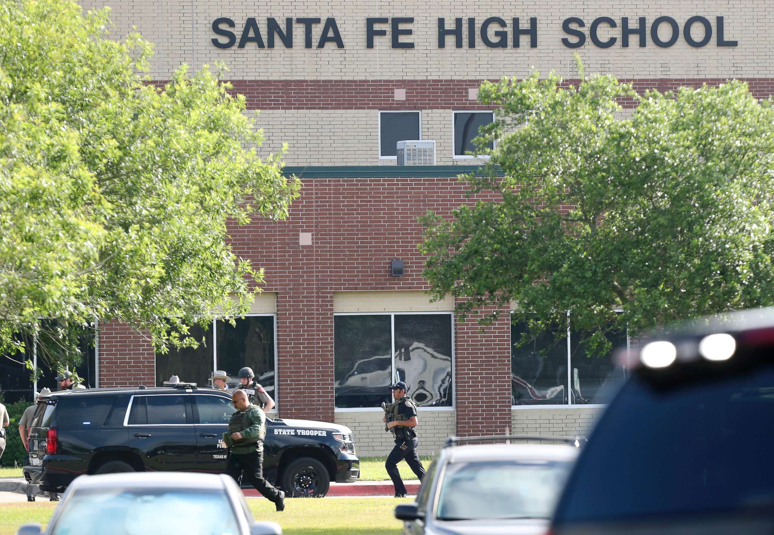 PHOTO: Law enforcement officers respond to Santa Fe High School after an active shooter was reported on campus, May 18, 2018, in Santa Fe, Texas.