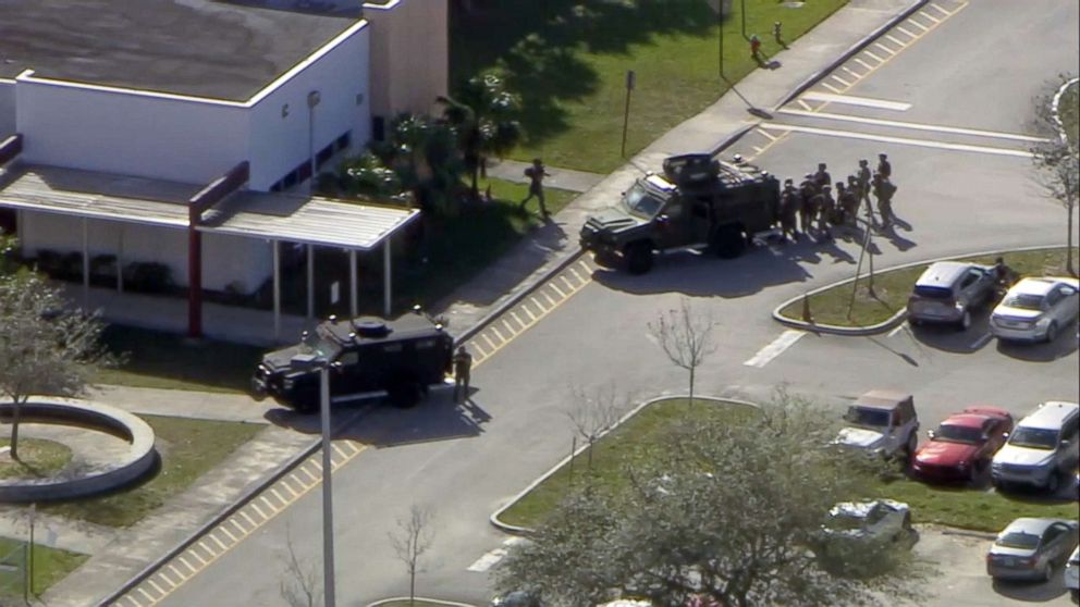 PHOTO: First responders gather after a shooting at Stoneman Douglas High School in Parkland, Fla., Feb. 14, 2018.