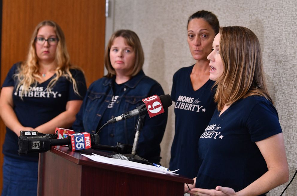 PHOTO: Ashley Hall, chair for Moms for Liberty, speaks at at press conference opposing the teaching of Critcal Race theory being taught in Palm Bay, Fla., June 25, 2021.