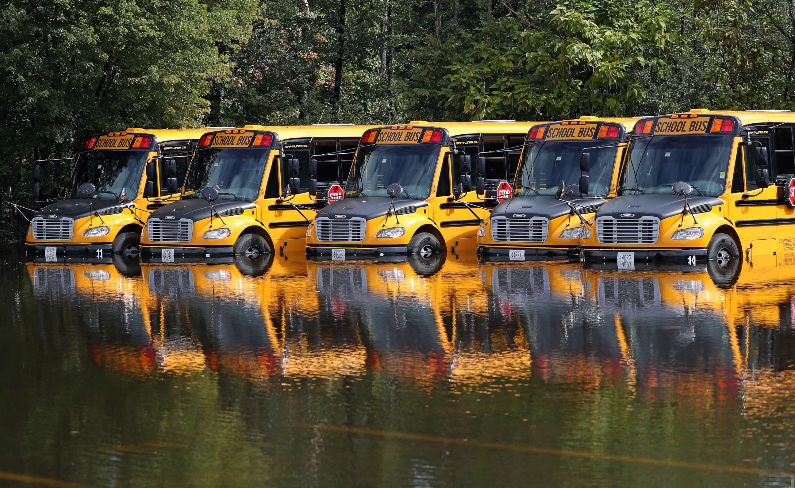 PHOTO: Waltham school busses sit in floodwaters in Waltham, Mass., Sept. 2, 2021, after heavy rainfall from the remnants of Hurricane Ida.