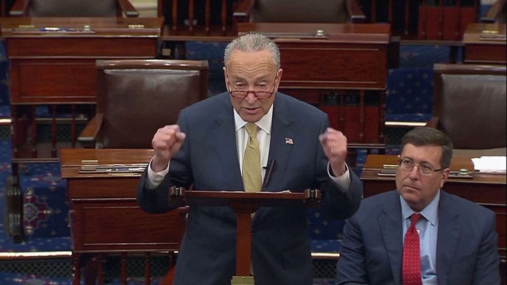 PHOTO: Senate Majority Leader Chuck Schumer addresses the Texas school shooting on the Senate floor, May 25, 2022, imploring Republicans to take action on gun control.