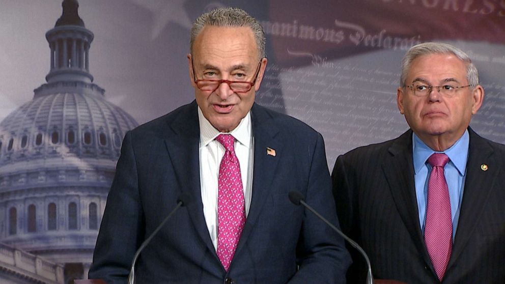 PHOTO: Senate Minority Leader Sen. Chuck Schumer speaks during a news conference at the U.S. Capitol Jan. 29, 2020 in Washington, D.C.