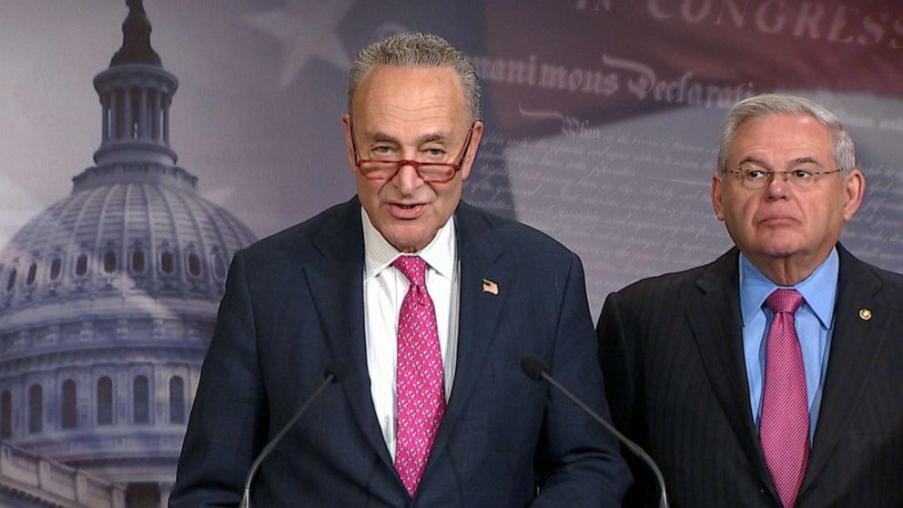 PHOTO: Senate Minority Leader Sen. Chuck Schumer speaks during a news conference at the U.S. Capitol Jan. 29, 2020 in Washington, D.C.