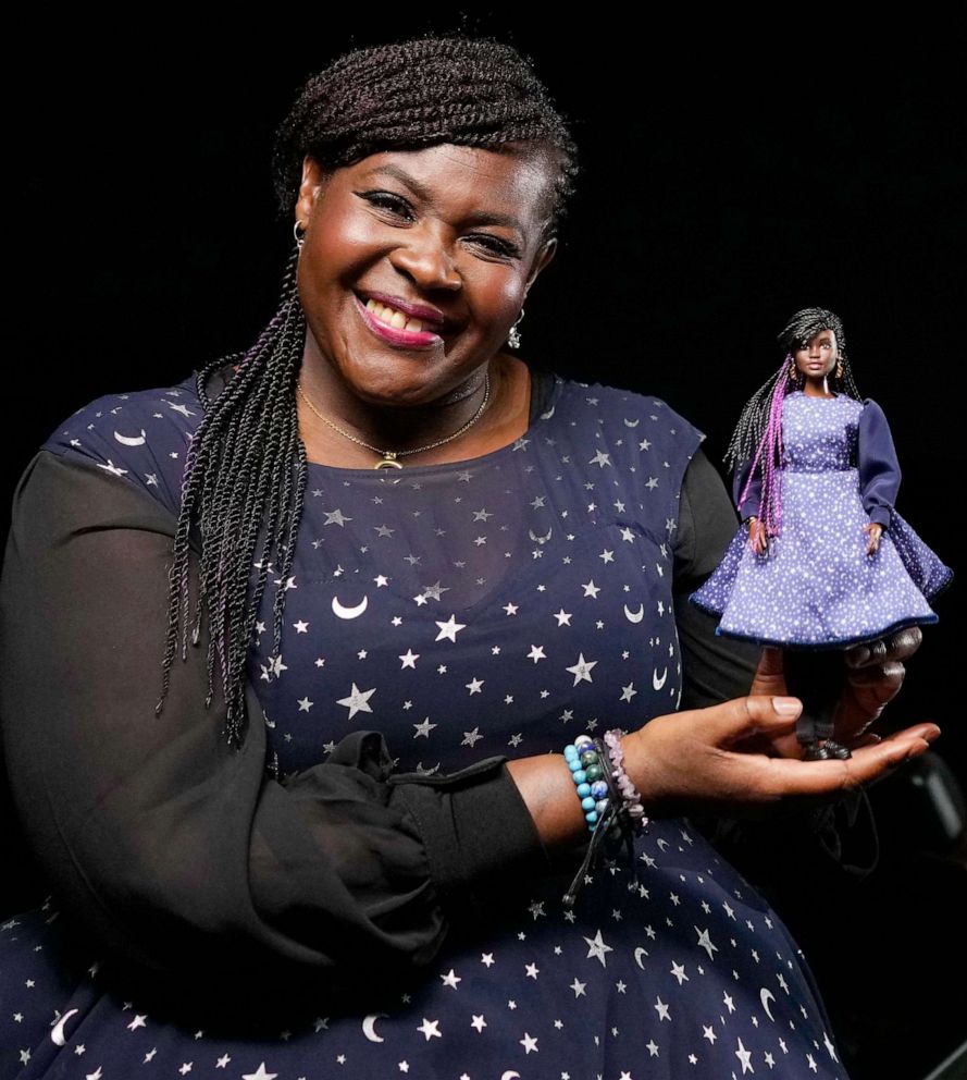 PHOTO: Dr. Maggie Aderin-Pocock pictured with a Barbie doll created in her likeness. Barbie honors Space Scientist Dr. Maggie Aderin-Pocock with her own doll at Winchester Science Centre & Planetarium in Winchester, U.K., Feb. 6, 2023.