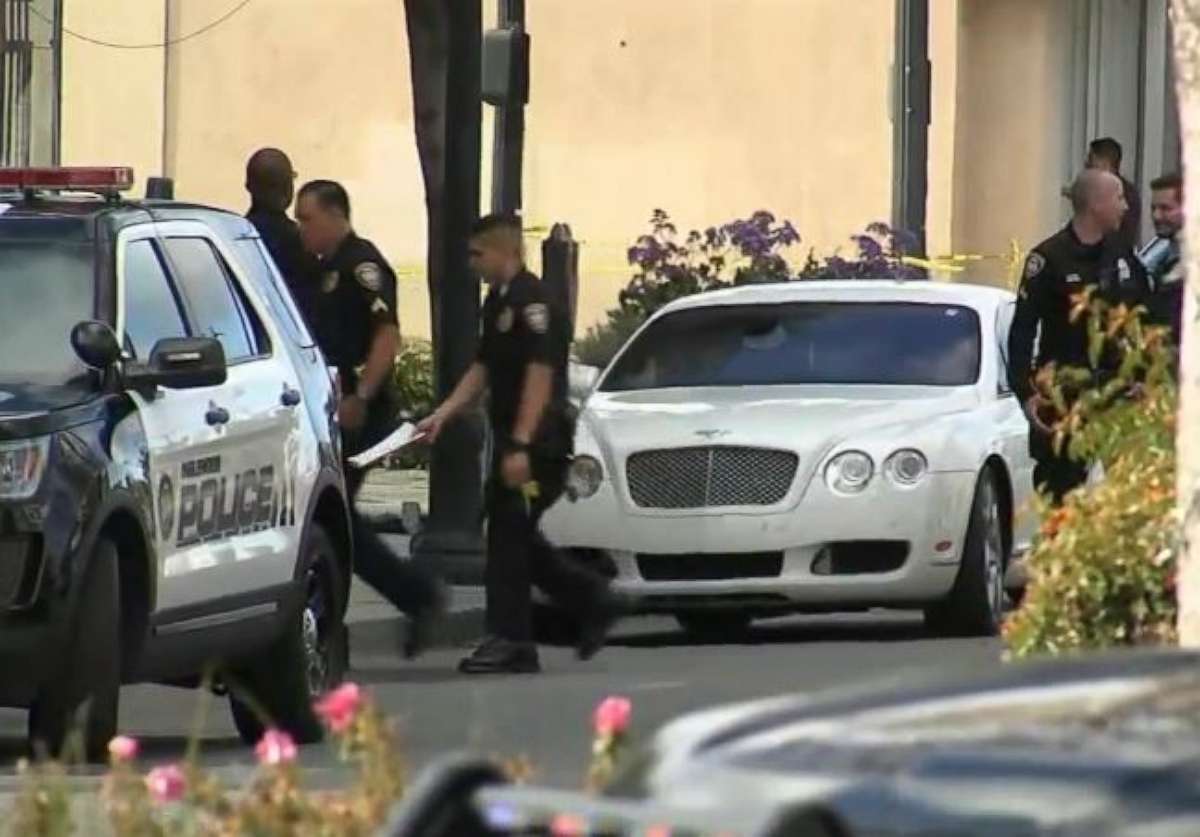 PHOTO: Police were investigating a white Bentley left outside the Church of Scientology in Inglewood, Calif., after a shooting injured two police officers on Wednesday, March 27, 2019.