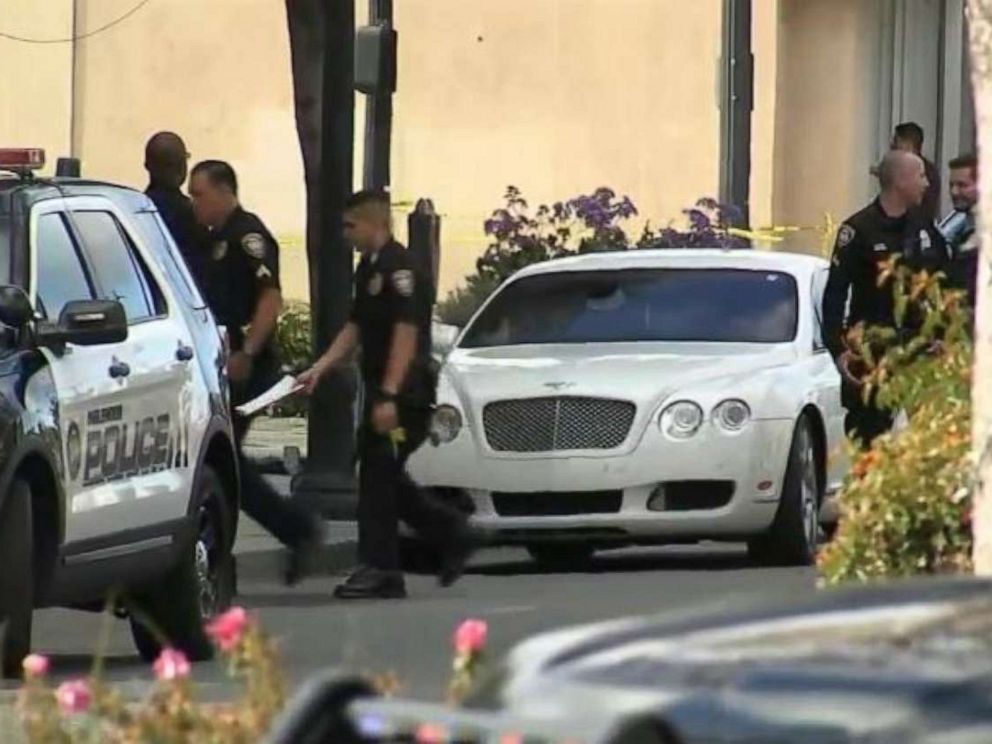 PHOTO: Police were investigating a white Bentley left outside the Church of Scientology in Inglewood, Calif., after a shooting injured two police officers on Wednesday, March 27, 2019.