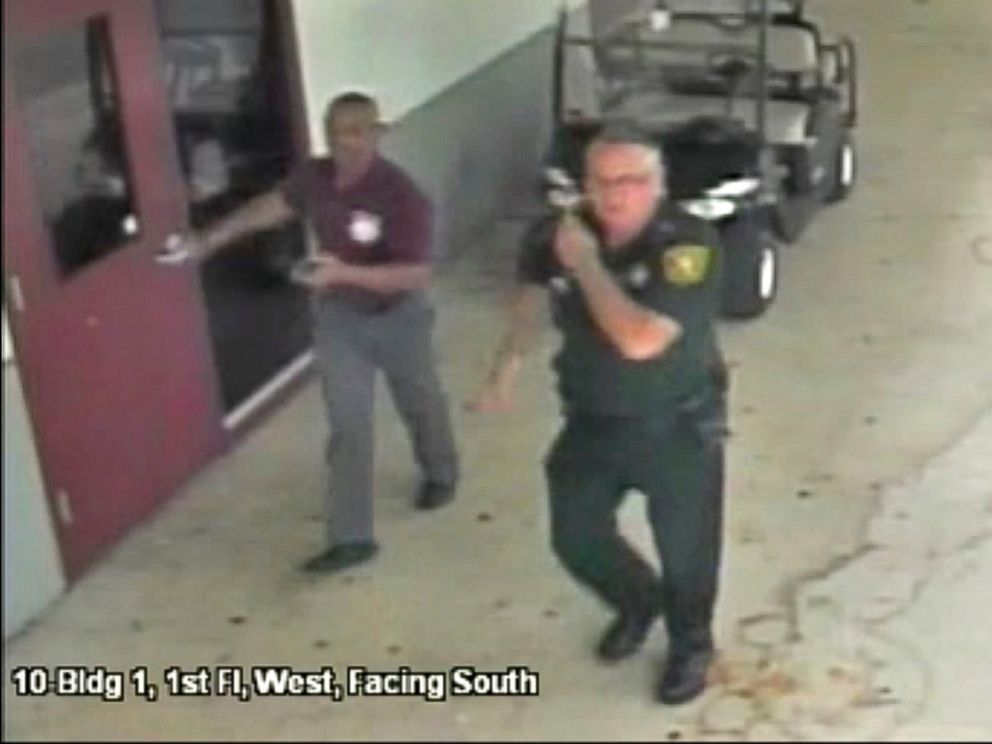 PHOTO: Then-Broward County Sheriffs Deputy Scot Peterson, assigned to Marjory Stoneman Douglas High School during the Feb. 14, 2018 shooting, is seen in an image captured from the school surveillance video released by Broward County Sheriffs Office.