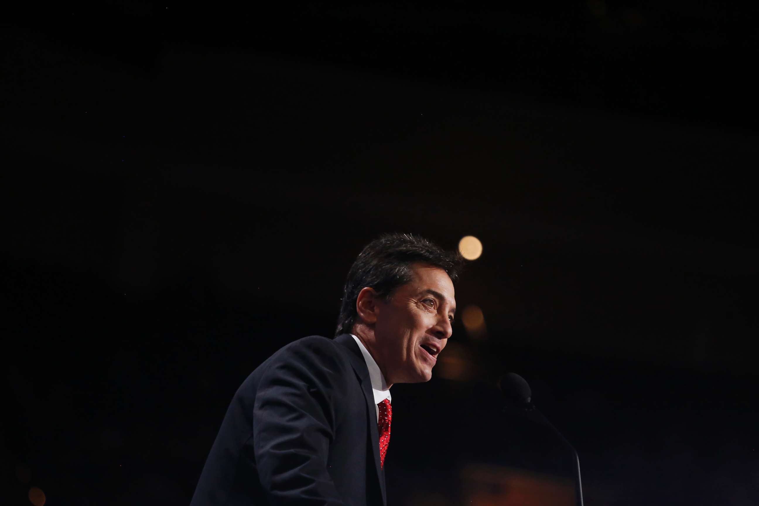 PHOTO: Scott Baio speaks during the Republican National Convention (RNC) in Cleveland, Ohio, July 18, 2016.