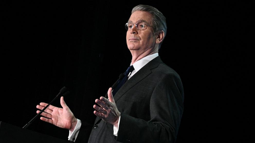 PHOTO: Treasury Secretary Scott Bessent speaks at American Bankers Association's summit in Washington, April 9, 2025. 