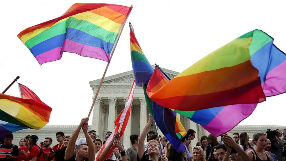 PHOTO: Supporters of same-sex marriage rejoice outside the Supreme Court in Washington, DC. after the U.S Supreme Court hands down a ruling regarding same-sex marriage, June 26, 2015.