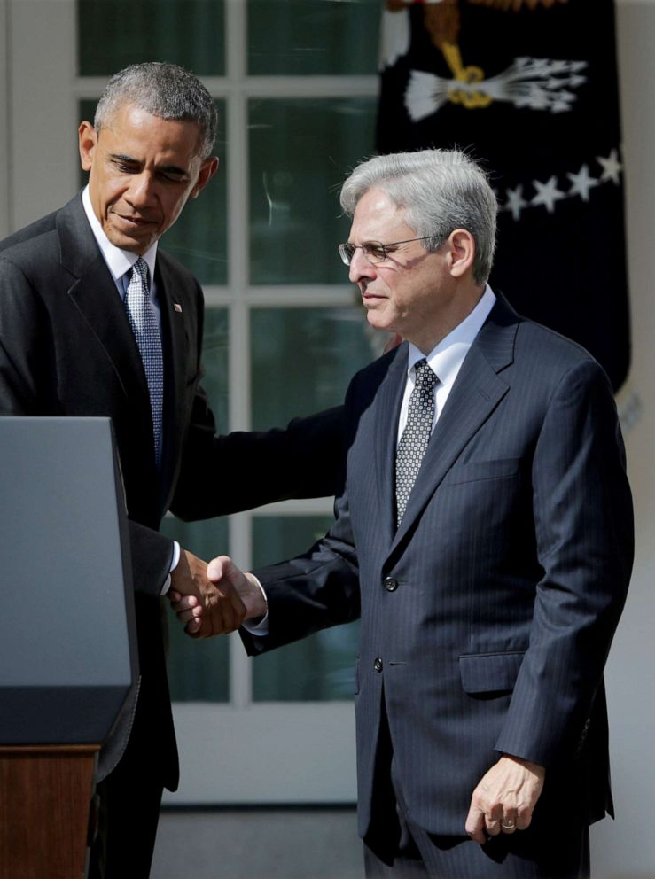 PHOTO: President Barack Obama shakes hands with Judge Merrick Garland, the president's nominee to replace the late Supreme Court Justice Antonin Scalia, in the Rose Garden at the White House, March 16, 2016.