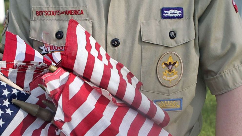 PHOTO: A Boy Scout holds flags, May 26, 2007.