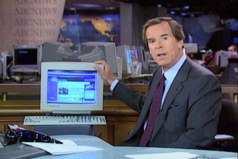 PHOTO: ABC anchor Peter Jennings introduces the ABCNews.com site on its inaugural day, May 15, 1997.
