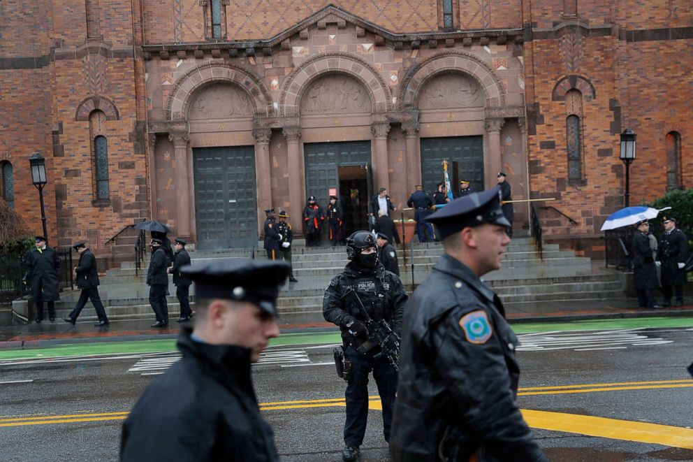 PHOTO: Police officers and other first responders gather before the funeral of Jersey City Police Detective Joseph Seals in Jersey City, N.J., Dec. 17, 2019.