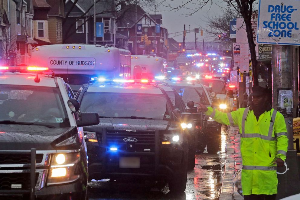 PHOTO: A traffic jam of police cars is seen before the funeral of Jersey City Police Detective Joseph Seals in Jersey City, N.J., Dec. 17, 2019. 