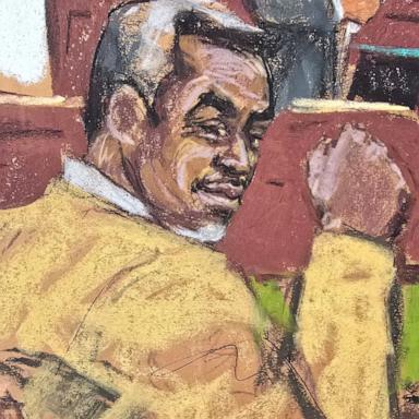 Sean "Diddy" Combs reacts as the verdicts are read before U.S. District Judge Arun Subramanian of the five counts against him, during Combs' sex trafficking trial in New York City, New York, U.S., July 2, 2025, in this courtroom sketch. 